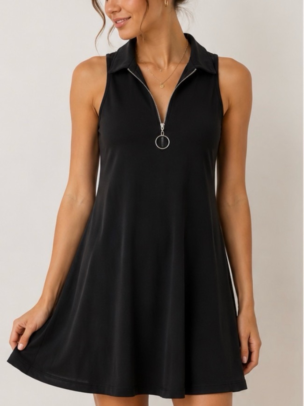 Ivy Road Black Sleeveless A-Line Dress with Zip Ring Pull